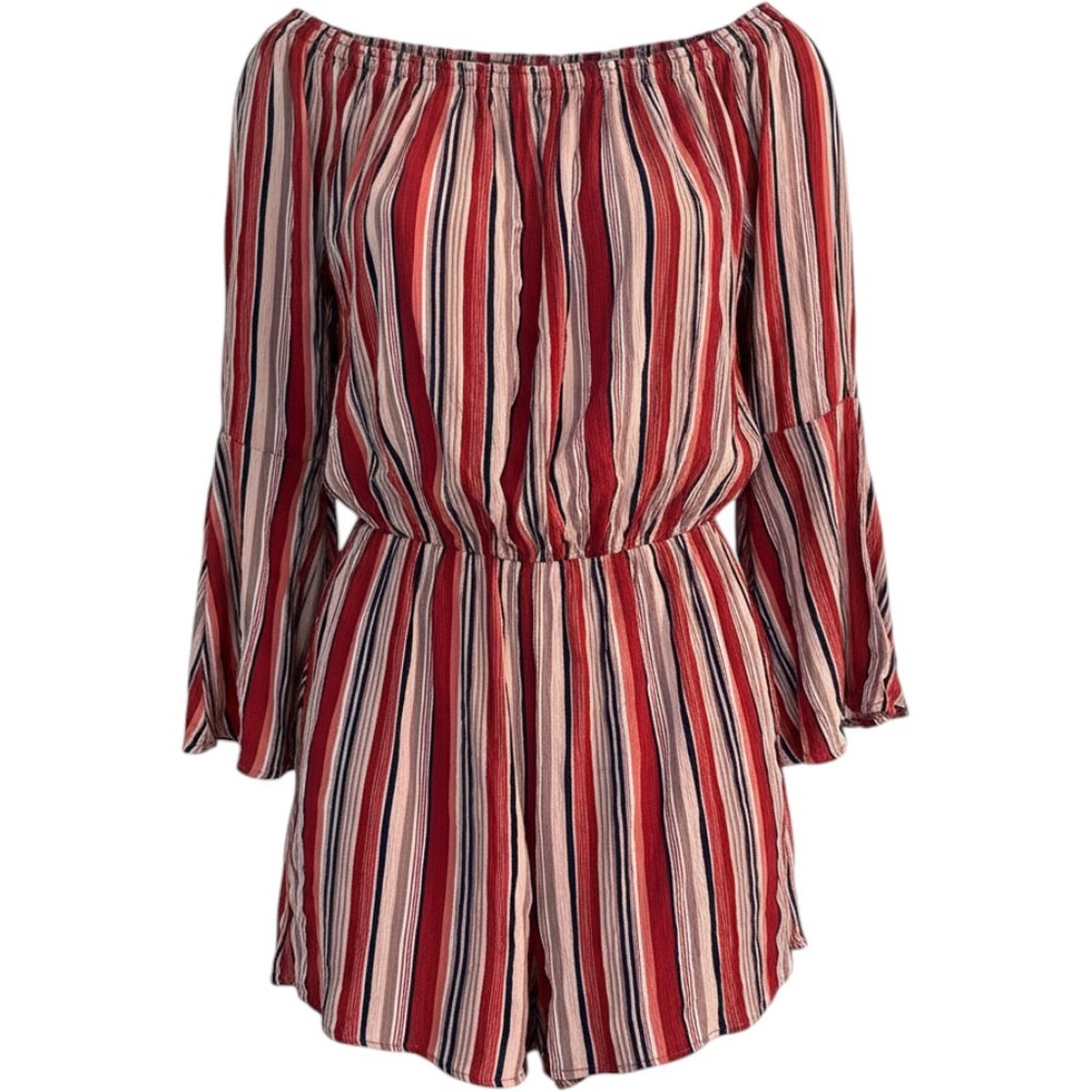 Kori America Multi-Color Striped Off-the-Shoulder Romper Women's Size M Festival